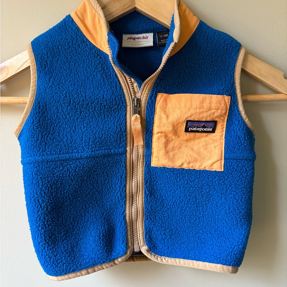 Patagonia Kids Blue and Orange Synchilla Fleece Vest